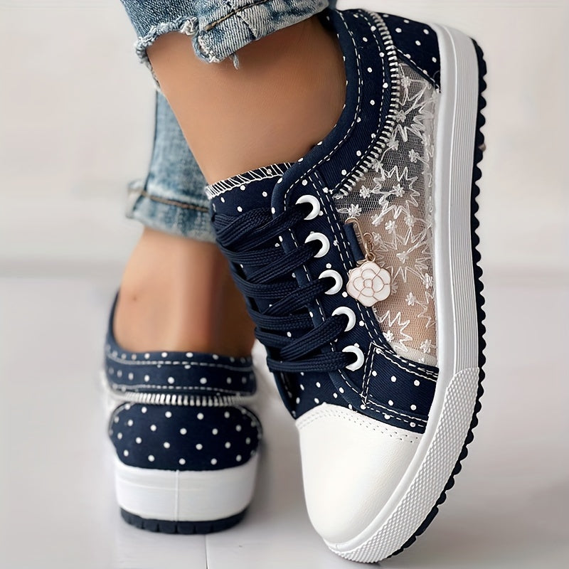 Women's Floral Mesh Synthetic Casual Sneakers Breathable Low-Top Lace-Up