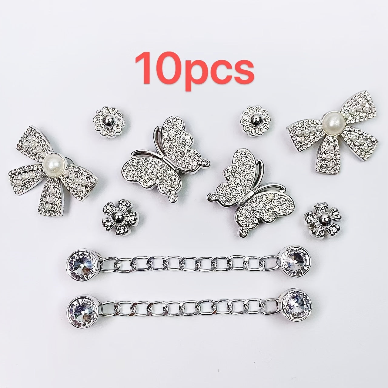 Women Silvery Bow Sunflower Butterfly Shoe Accessories Set for Clogs Sandals