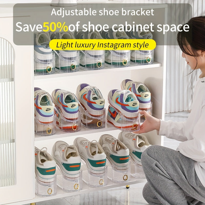 10-Pack Foldable Shoe Racks with Adjustable Shelves Double-Deck Plastic Shoe Storage Organizer for Living Room