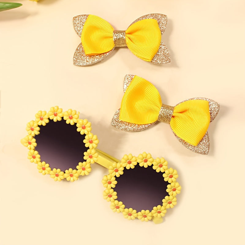 Women’s Hair Accessories Set 3 Pieces Bow Clip Floral Glasses Elegant Cute for Ages 14+
