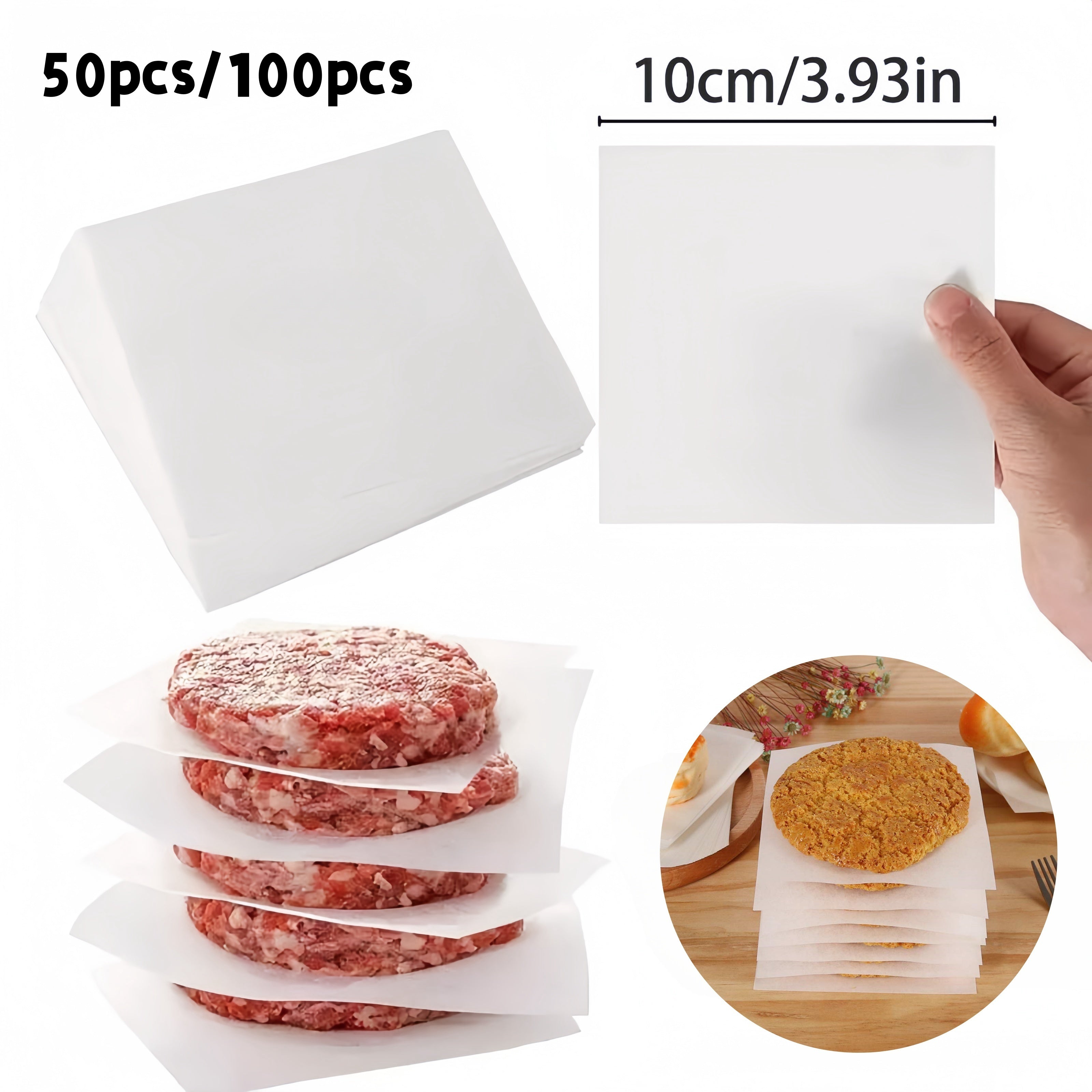 Food-Grade Non-Stick Patty Paper for Freezing and Storage, 50 or 100 Sheets