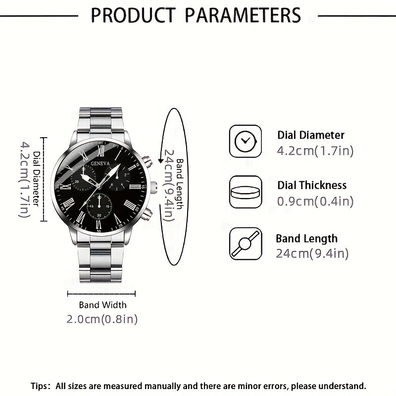 Men's Gift Set Stainless Steel Watch Necklace Bracelet Ring Business Casual