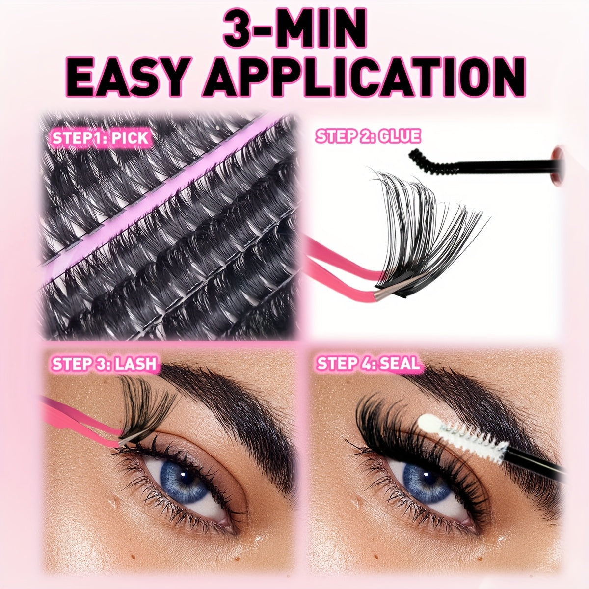 DIY Lash Extension Kit with D Curl Individual Lashes and Clusters for Fuller Longer Eyelashes