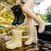 Women's Fleece-Lined Mid-Calf Rain Boots Waterproof Winter Snow Shoes