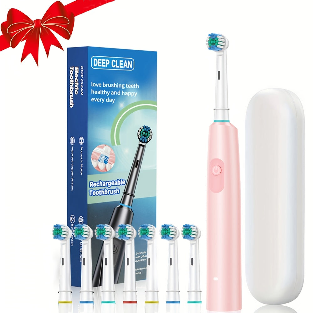Electric Toothbrush with 8 Brush Heads, 5 Modes, Travel Case, Rechargeable Battery