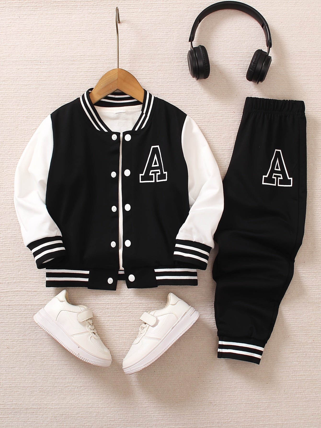 Boys' Lettered Sportswear Set for Kids Age 12 and Under Autumn Casual Knit Polyester