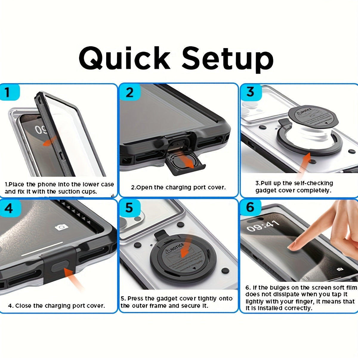 Universal Waterproof Phone Case 6.9-Inch with Stand Touch Screen Shockproof for Swimming Diving and Water Activities