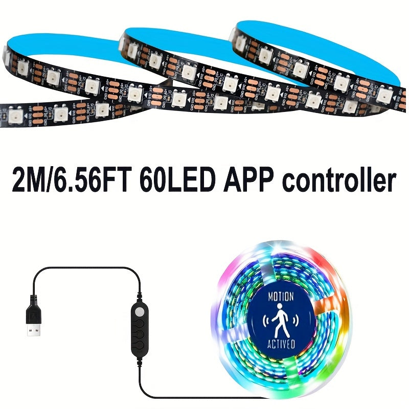 5M RGB LED Strip Lights with Motion Sensor Music Sync for TV Bedroom Gaming