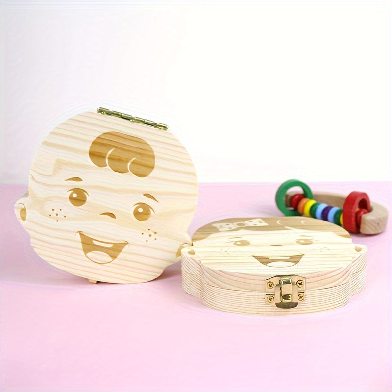 Kids Keepsake Box Natural Wood with Compartments for Baby Teeth and Umbilical Cords