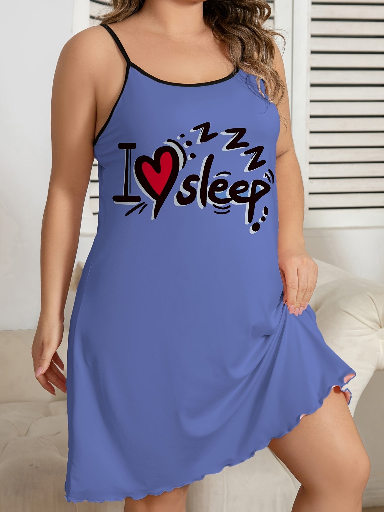 Женское ночное платье без рукавов больших размеров с сердечным принтом и слоганом, королевский синий