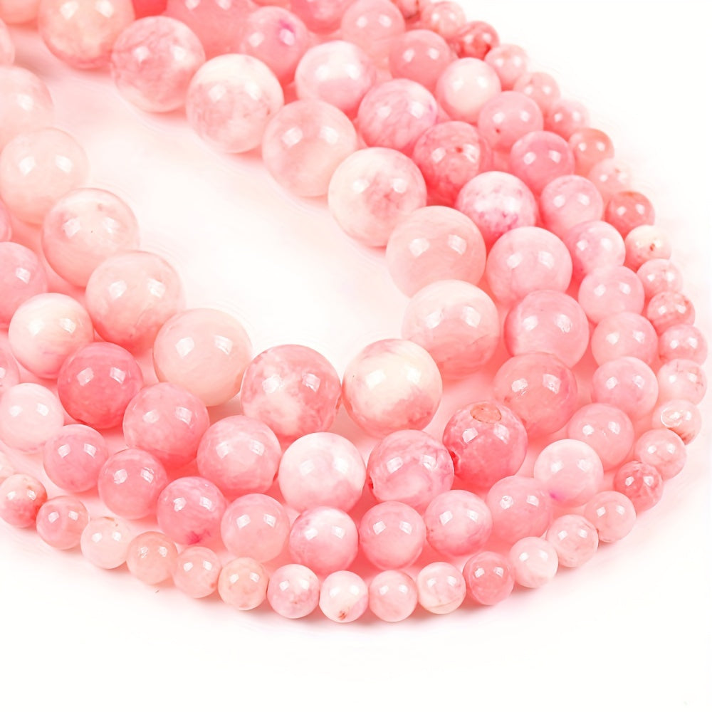 Natural Stone Beads 6/8/10/12mm Pink White Round Jewelry Making Supplies
