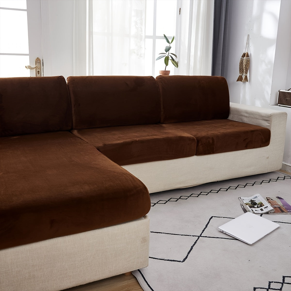 Velvet divan qopqog'i qishda issiqlik, changga chidamli, elastik, to'liq qamrov, sirpanishga qarshi, mushuk chizishiga chidamli