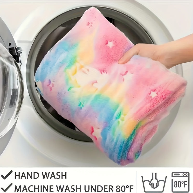 Kids Glow-in-the-Dark Fuzzy Throw Blanket with Stars and Unicorns