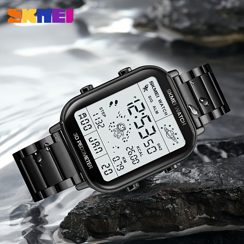 Men's Outdoor Sports Pedometer Watch with Digital Night Light and Gold Case