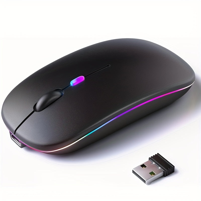 Wireless Illuminated Rechargeable Dual-Mode Office Mouse for Laptops Desktops Tablets