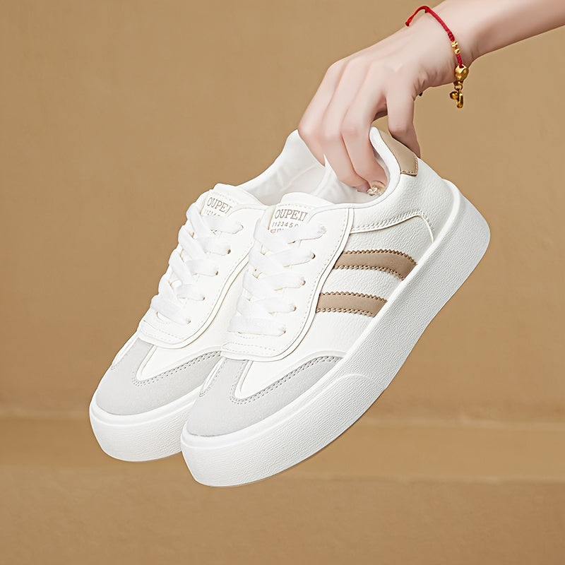 Women's Breathable Lace-Up Sneakers with Stripes and Cap Toe