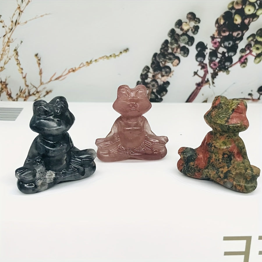 Natural Crystal Yoga Frog Figurine 40mm Hand-Carved Home Office Decor Gift