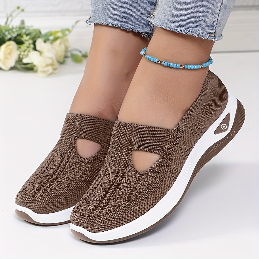 Women's Breathable Knitted Sneakers Lace-Up Sports Shoes