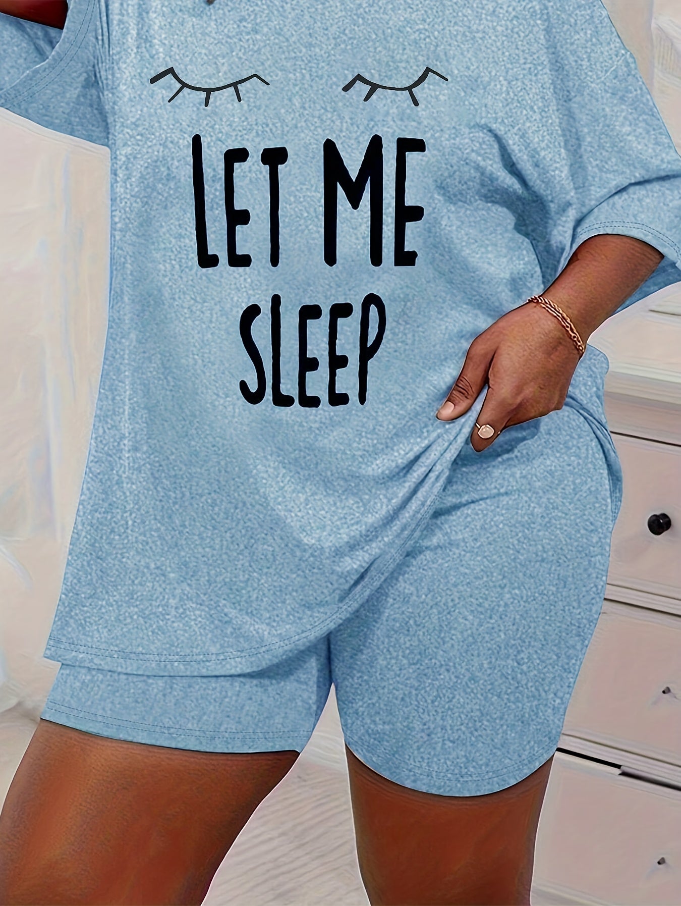 Plus Size Women’s Pajama Set Short Sleeve T-Shirt and Shorts Breathable Comfortable