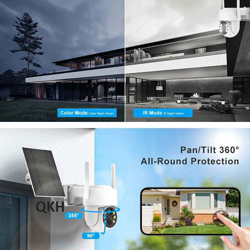 Tashqi WiFi xavfsizlik kamerası AI harakatni aniqlash bilan, rangli kechqurun ko‘rish, ikki tomonlama audio, suv o'tkazmaydigan, quyosh energiyasida ishlovchi
