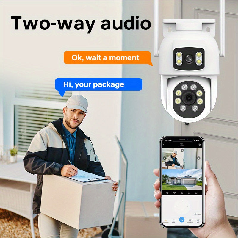 Dual Lens WiFi Security Camera 360° View Night Vision Motion Detection Two-Way Audio