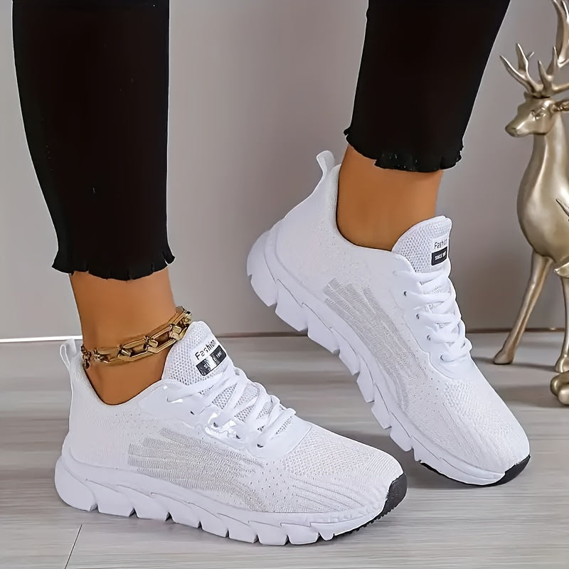 Women Casual Sneakers Solid Color Lace-Up Lightweight Breathable Shoes