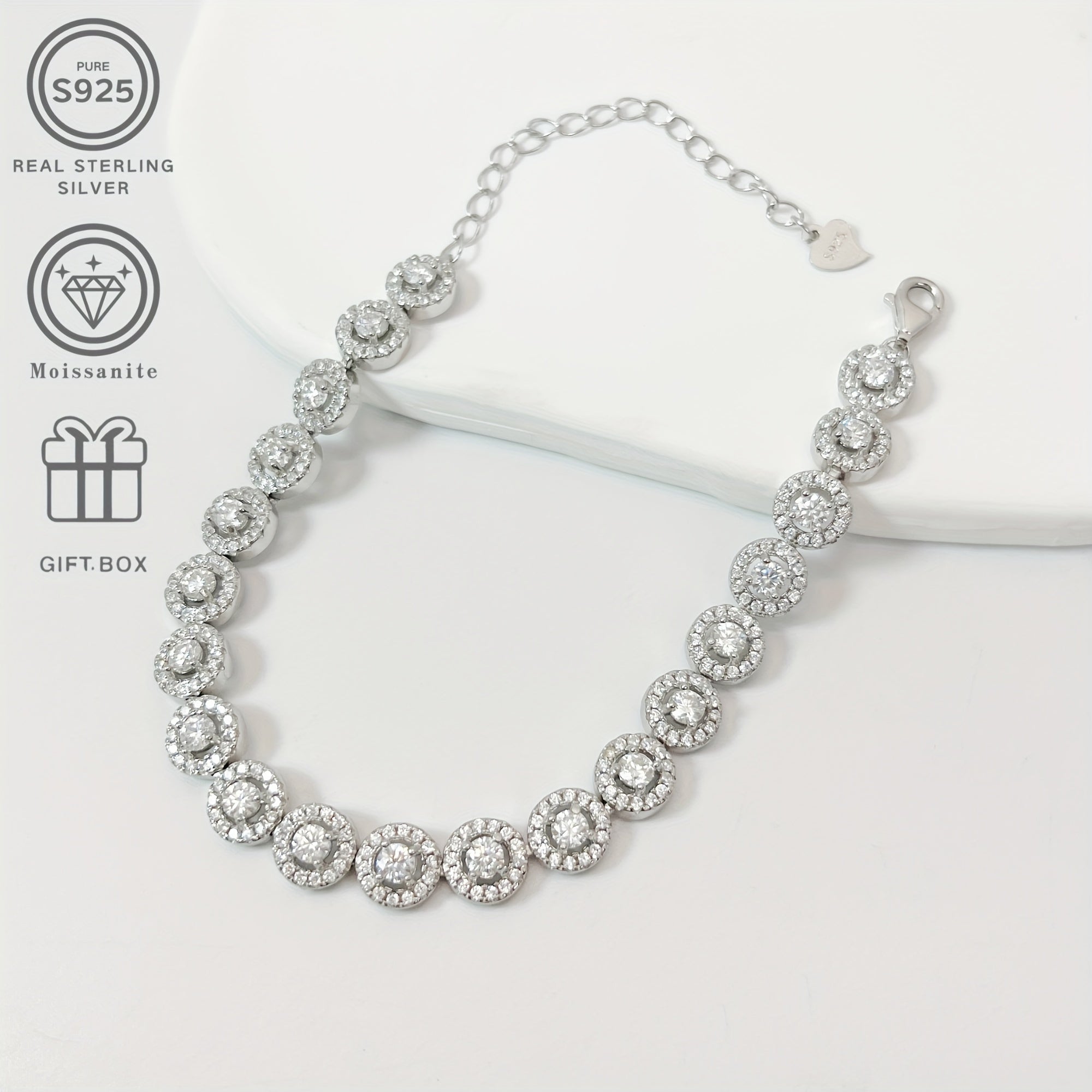 Luxury 0.1 Carat Moissanite Tennis Bracelet in Sterling Silver for Weddings and Gifts