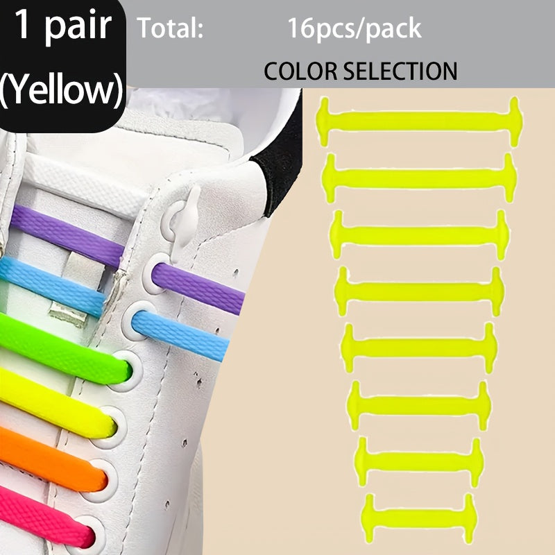 16pcs Silicone Elastic Shoelaces for Sports and Casual Shoes Durable PVC
