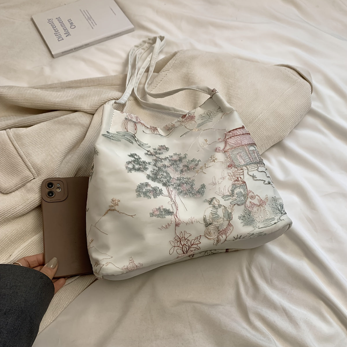 Bolso de hombro de estilo étnico para mujer con bordado y gran capacidad para desplazamientos