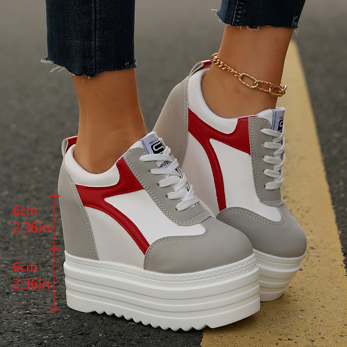 Women's Fashion Sneakers, Lace-Up, Color Block, Thick Platform, All Seasons