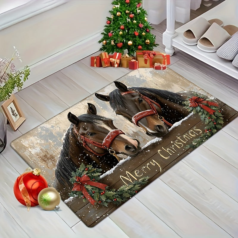 Holiday Christmas Horse Doormat Non-Slip Washable Water-Resistant for Kitchen or Living Room