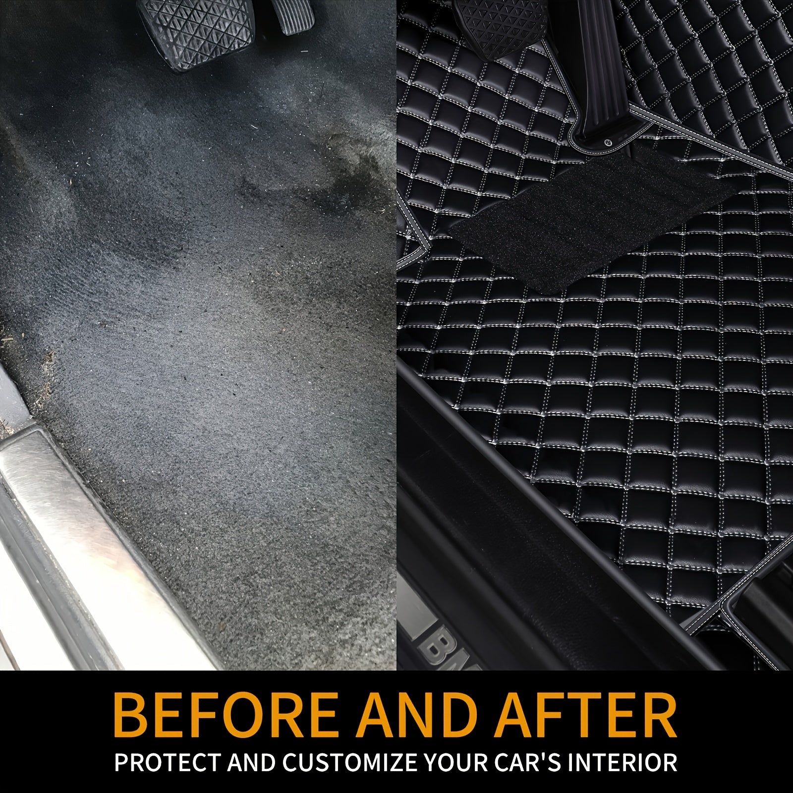 Car Floor Mats Set for SUV PU Leather Easy to Clean Durable Black