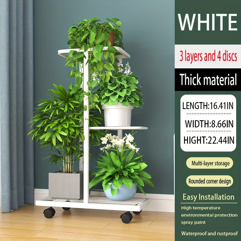 Metal 4-Tier Plant Stand Indoor Outdoor Rectangular Iron Frame Hanging Pot Capacity