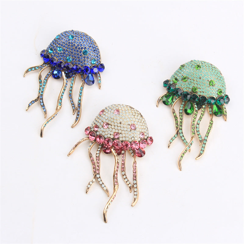 Luxury Jellyfish Brooch Pin Enamel Rhinestones Animal-Shaped Jewelry for Winter Sweaters