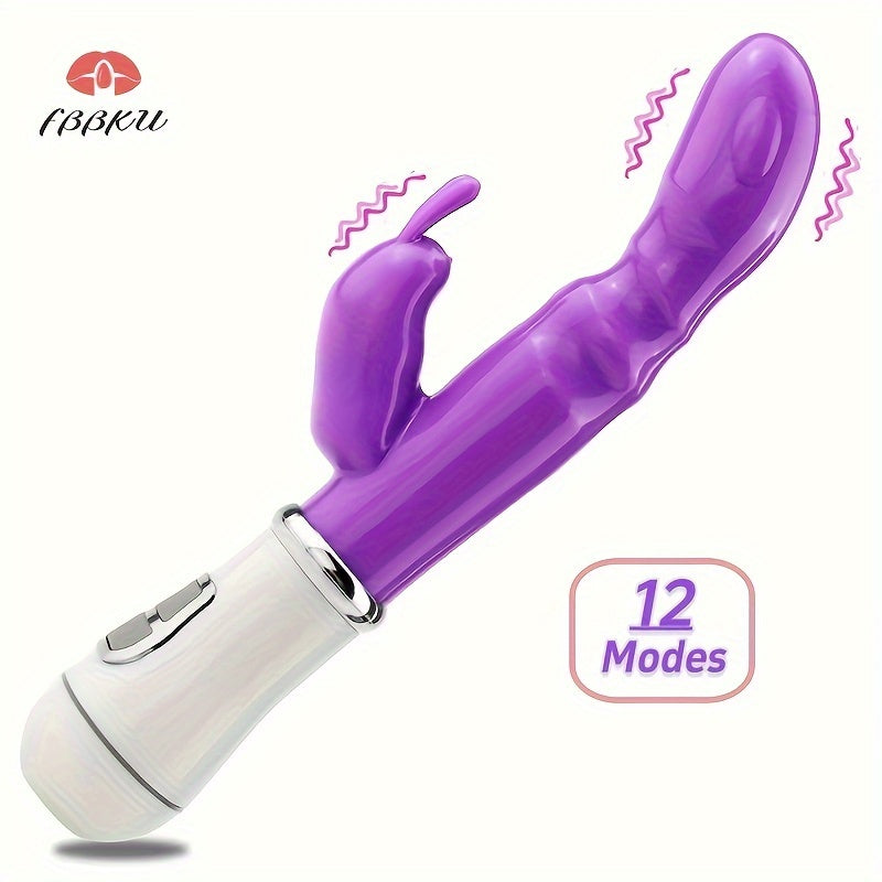 Women's Rabbit-Shaped Dual-Head Vibration Massage Wand 12 Modes Battery-Operated