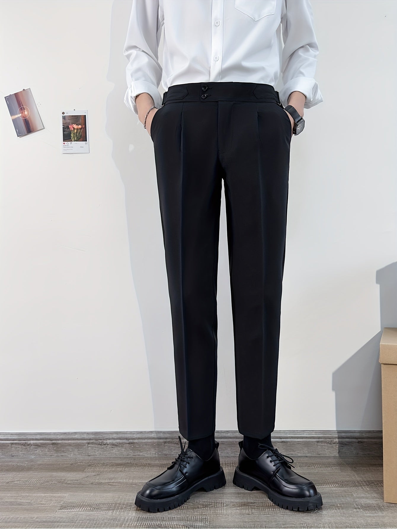 Men's Formal Dress Pants Cropped Polyester Solid Regular Fit for Weddings Parties Outdoor