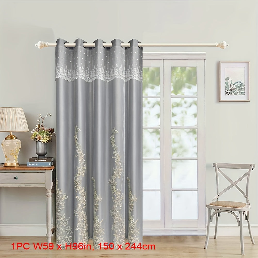 Double Layer Embroidery Curtain with Lace Grommet Top for Bedroom or Living Room Window Treatment