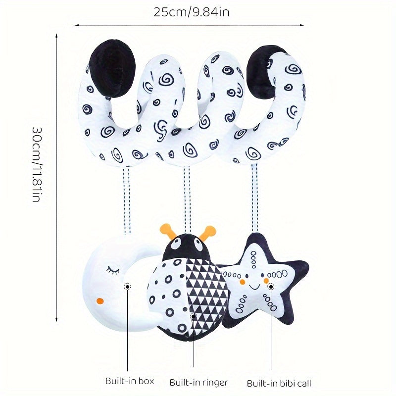 Black and White Baby Hanging Toys with Animal Designs for Strollers and Car Seats