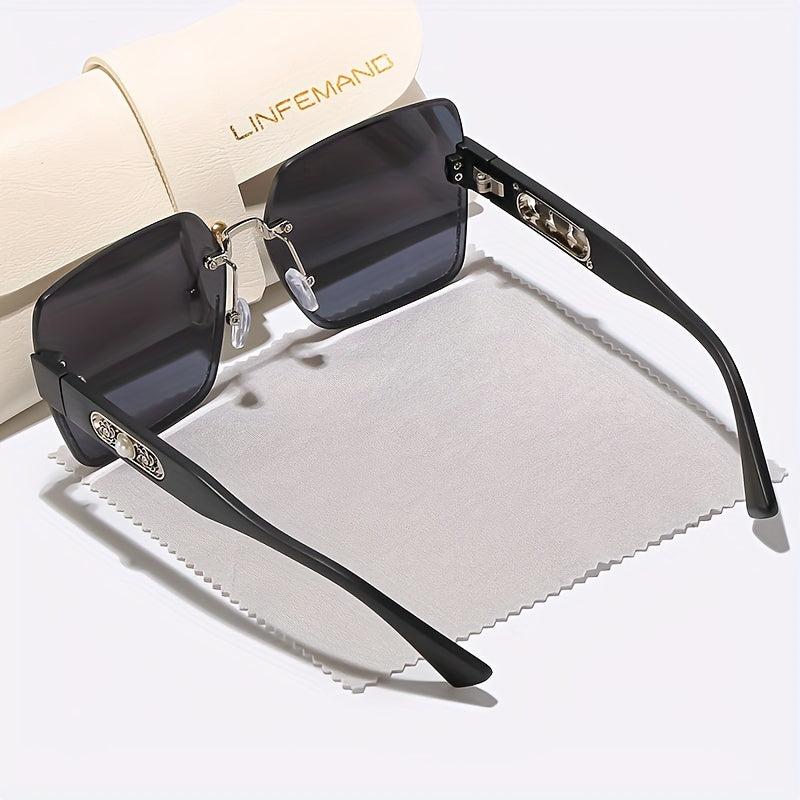 Frameless Gradient Fashion Eyeglasses with Pearl Flower Decoration for Men Women PC Lens Plastic Frame