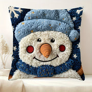 Christmas Snowman Pillow Cover Blue White Short Plush 44.96cm x 44.96cm Decor