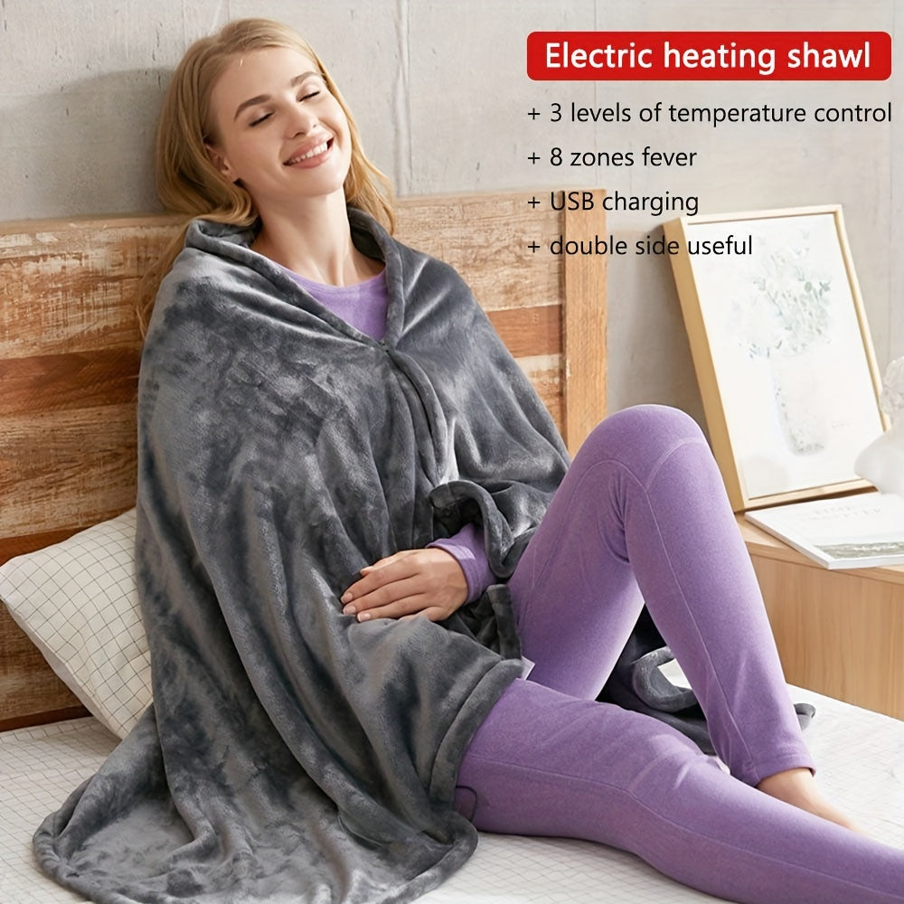 Electric Flannel Heating Blanket USB Charger 150x80cm Warm Shawl for Office Car Travel