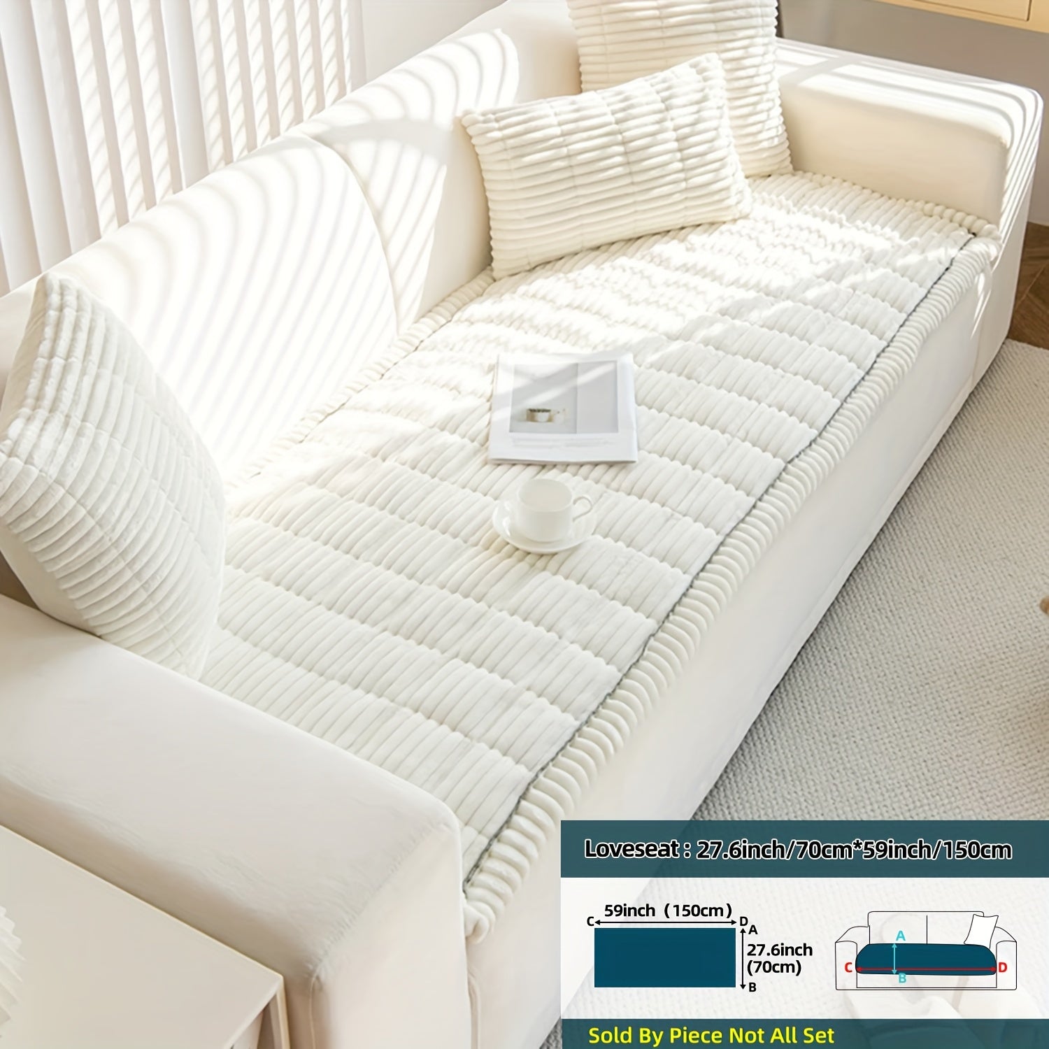 Boho Style Quilted Short Plush Sofa Cover with Ruffle Design Non-Slip Pet Friendly Machine Washable