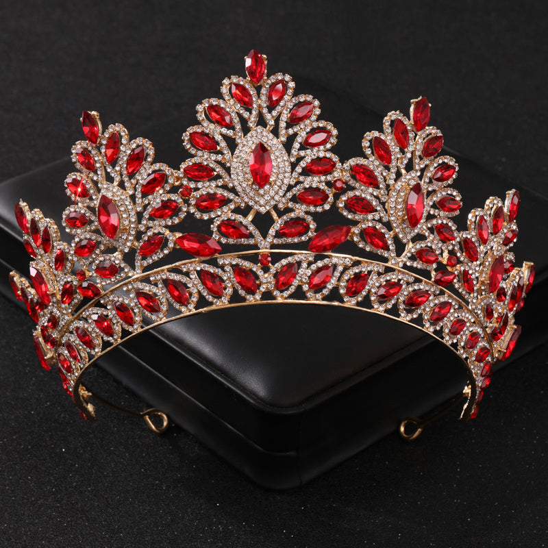 Red Crystal Tiaras for Women Prom Bridal Rhinestone Wedding Hair Accessories Crown