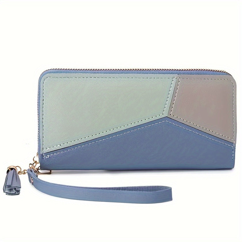 Colorblock Long Wallet with Zipper Coin Pocket and Large Capacity for Daily Use