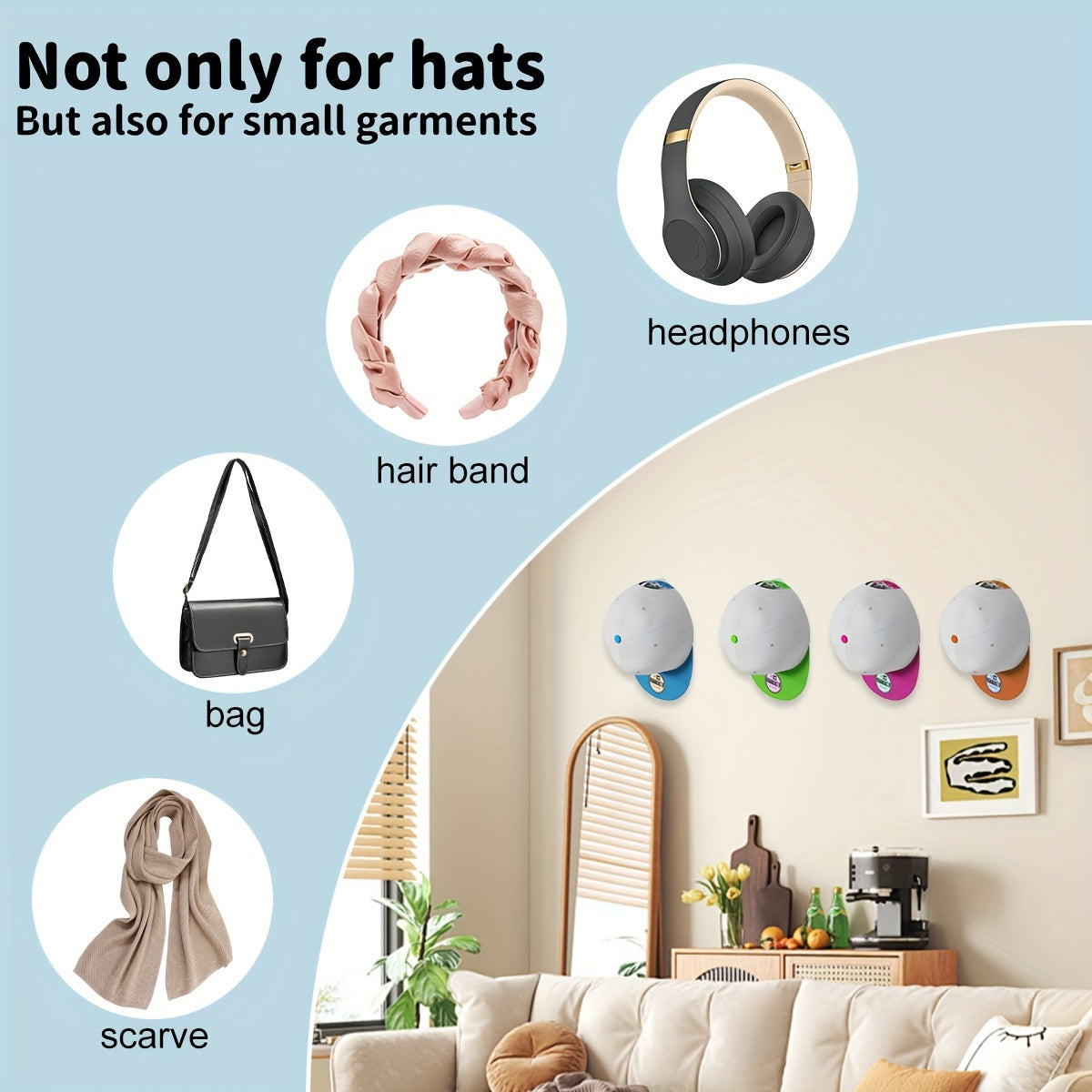 Perchero de pared para interior con ganchos adhesivos para exhibición y almacenamiento