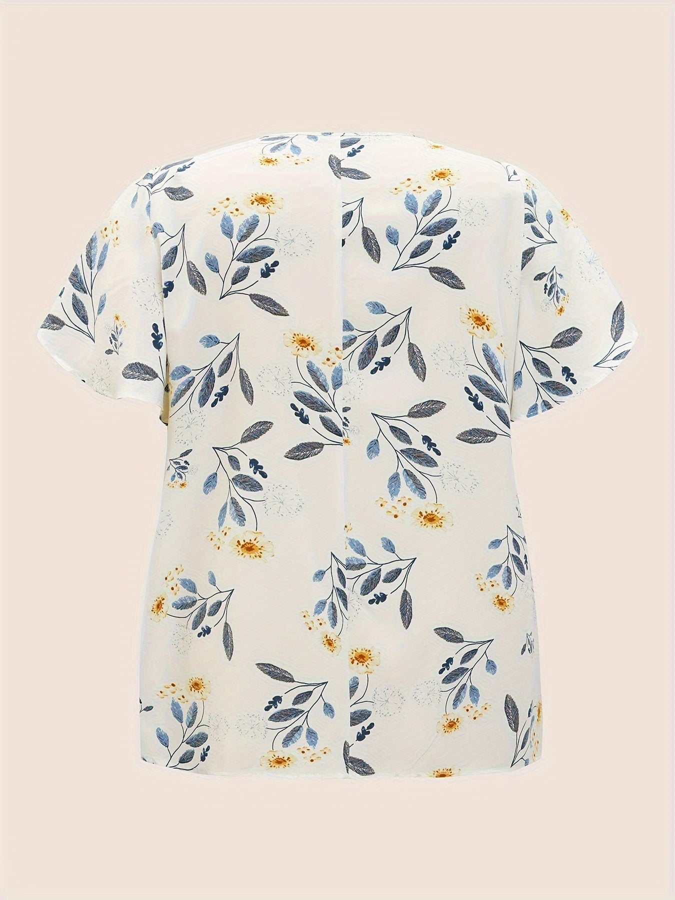 Plus Size Floral Print Blouse Casual V Neck Petal Sleeve Spring Women