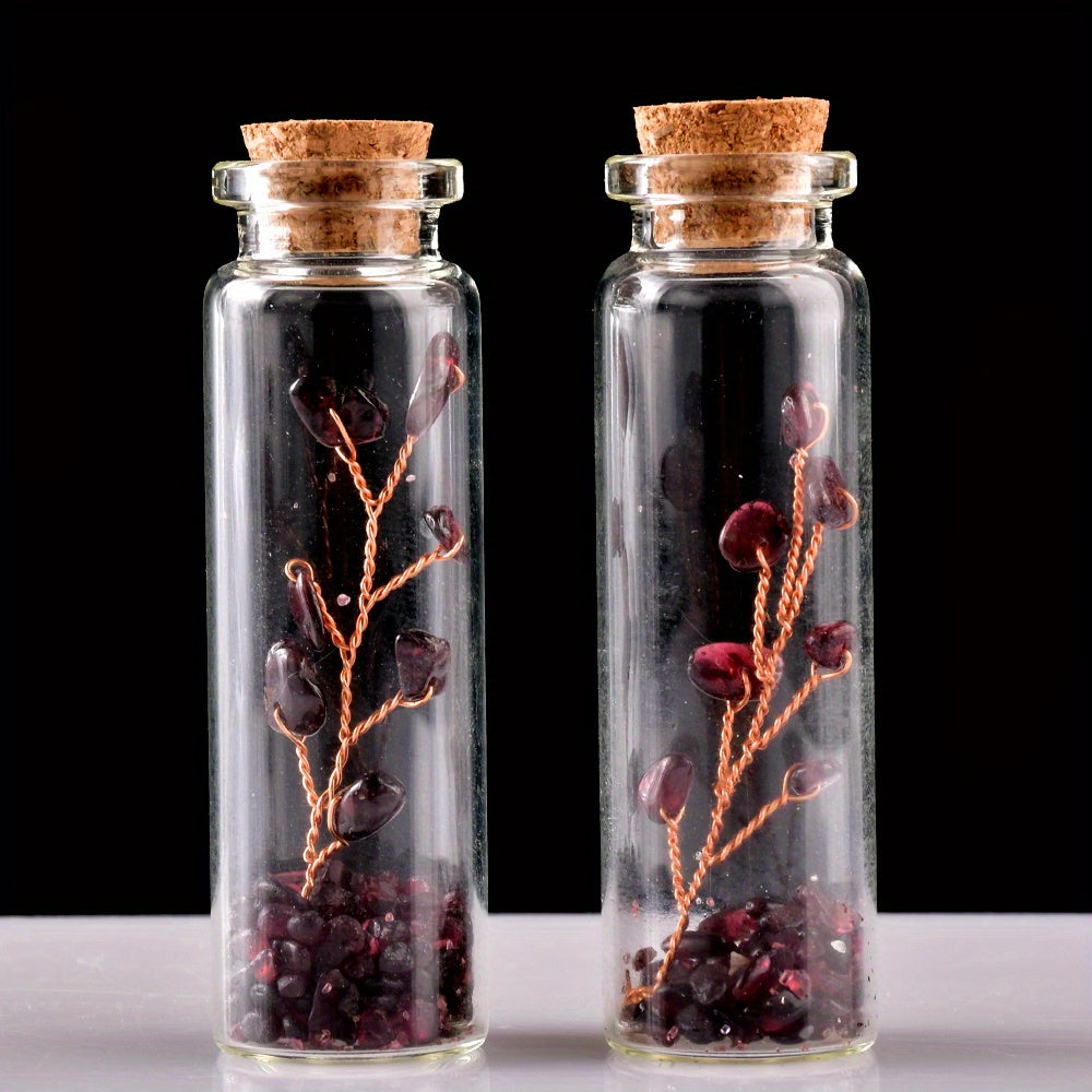 Botella de deseos de cristal con cristales naturales y árbol de la suerte para meditación y decoración