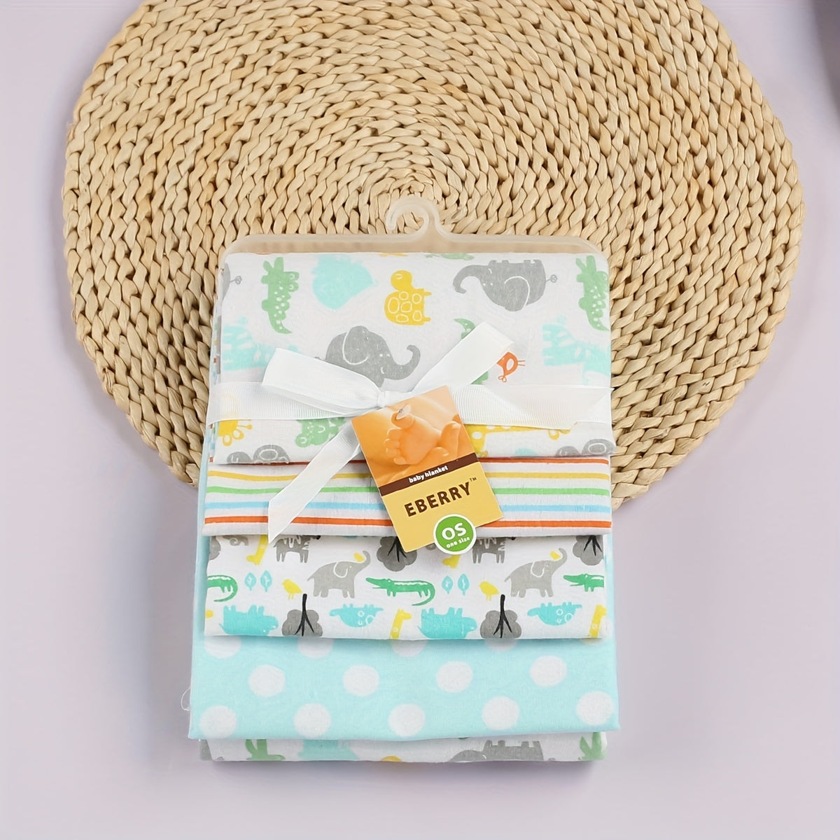 Set of 4 Soft Cotton Baby Blankets with Cartoon Prints for Newborns and Infants