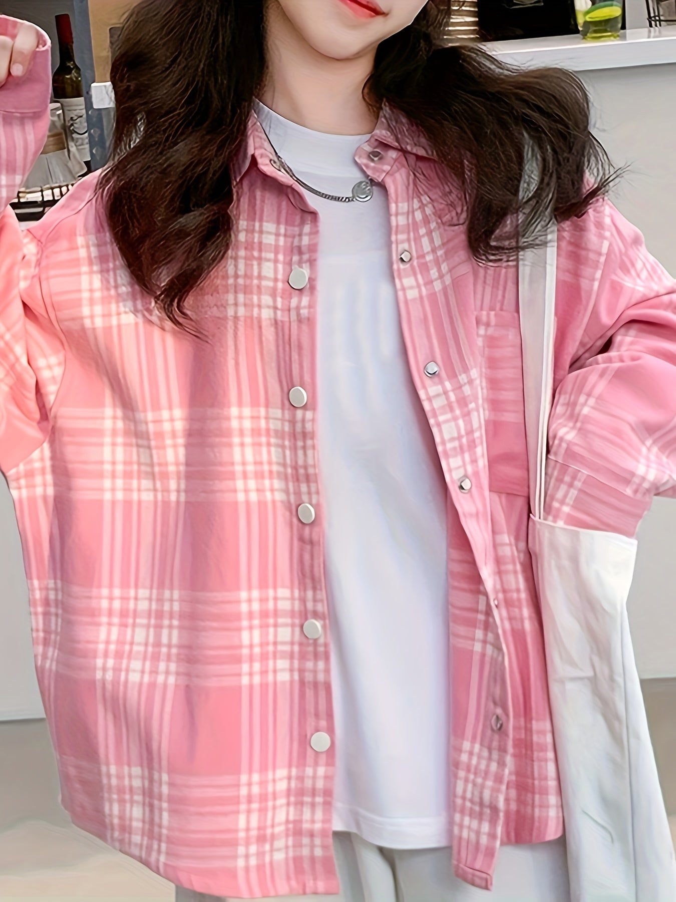 Девочки в клетчатой рубашке с длинным рукавом, дышащий смесь из вискозы, повседневная школьная одежда