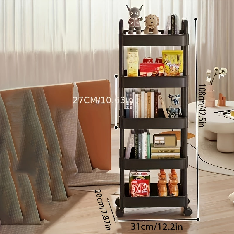 Durable Plastic Rolling Storage Cart with Wheels for Kitchen Bedroom Office